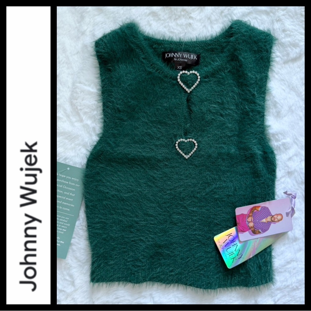 NWT Johnny Wujek JCP Green Fuzzy Crop Sweater